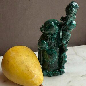MALACHITE carved Asian Diety Shou Xing Lao Jurojin VINTAGE